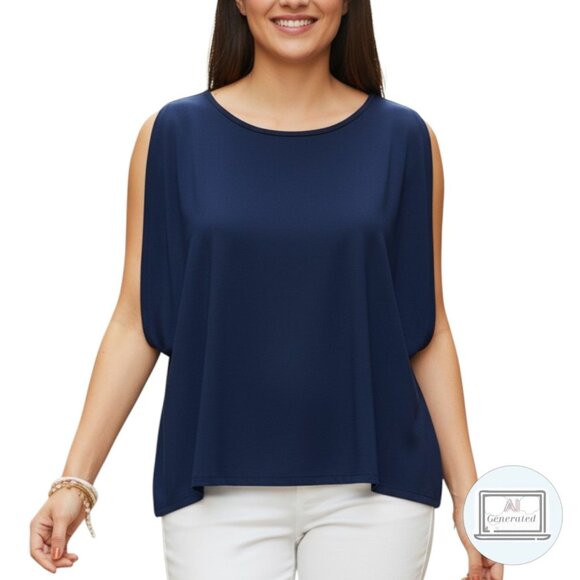 NEW Eileen Fisher Womens Viscose Jersey Knit Top Blue Batwing Petite Size PL - Picture 1 of 11